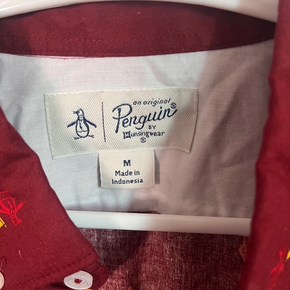 Original Penguin Mens Button-Up Slim Fit Sport Shirt Size Medium Burgundy NWT - Picture 4 of 7